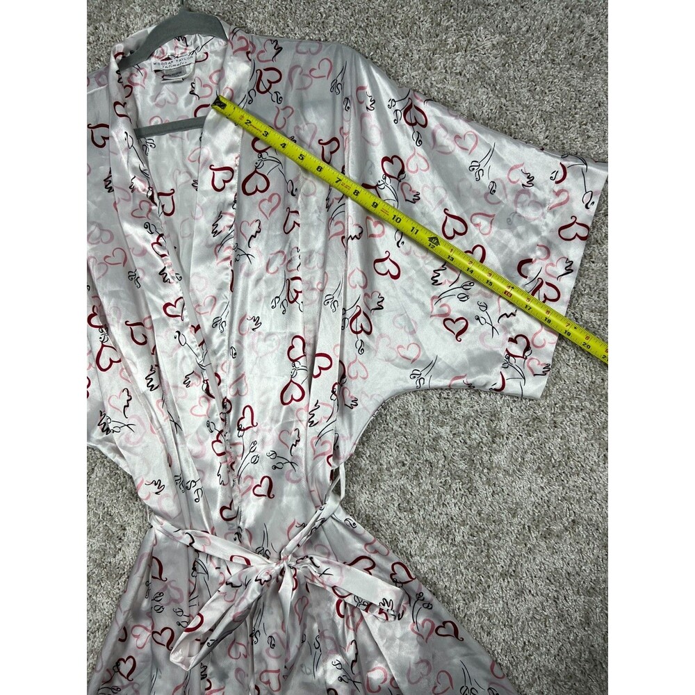 Morgan Taylor Satin Robe M/L Heart Print Kimono Tie Waist Valentine - Picture 2 of 7